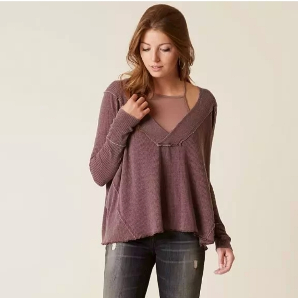 We The Free People Ocean View Purple Oversized Bohemian Winter Fall Sweater Sz S